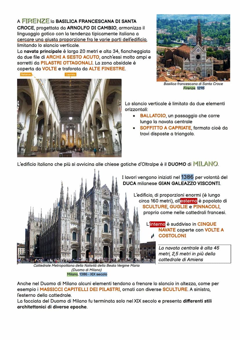 ARTE GOTICA
Lo stile gotico nasce in Francia con l'ARCHITETTURA RELIGIOSA: cattedrali altissime
grazie all'uso degli archi a sesto acuto, fa