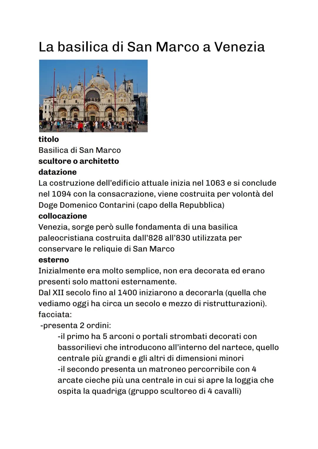 La basilica di San Marco a Venezia
titolo
Basilica di San Marco
scultore o architetto
datazione
La costruzione dell'edificio attuale inizia 