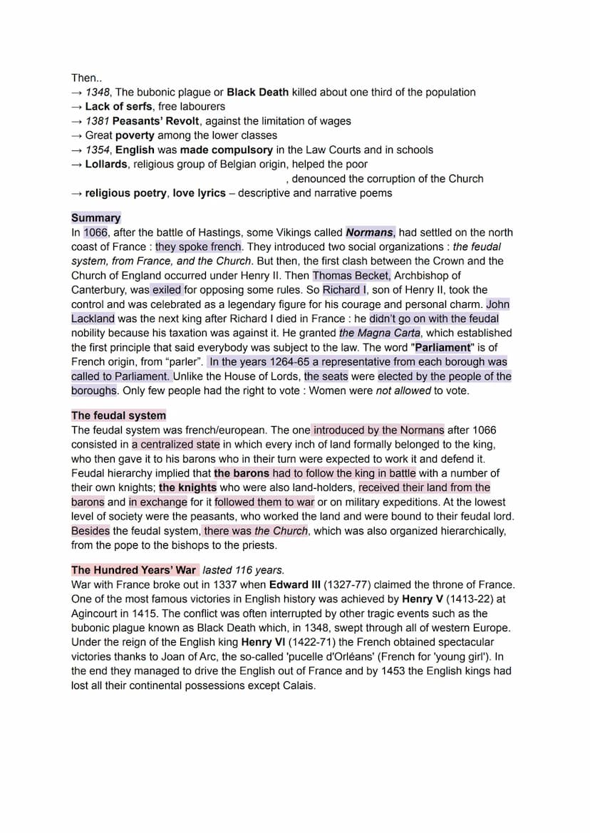 The Middle Ages-The Normans
The Normans brought about some changes:
● Feudal system (from french)
The barons that helped the king were grant