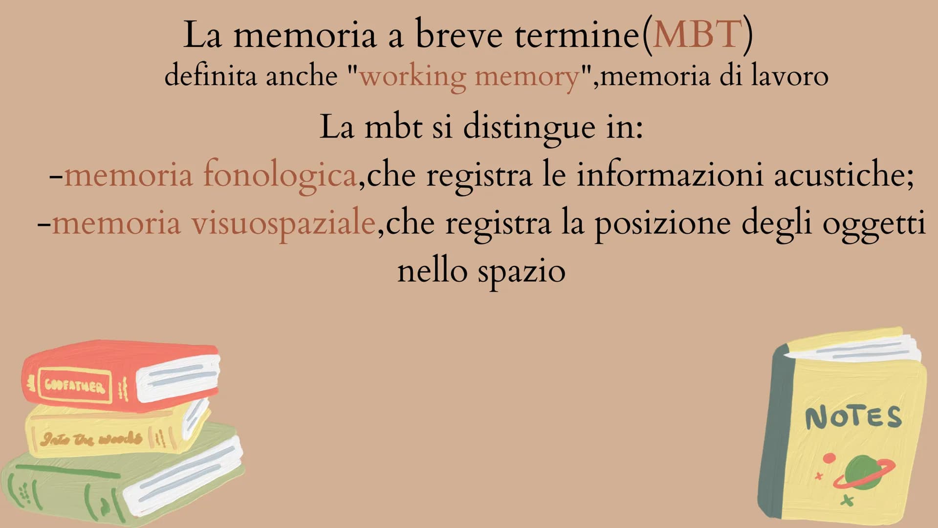 La memoria Che cos'è la memoria?
La memoria è un'attività di base svolta dalla mente incaricata di
conservare dati,come idee,sensazioni,avve