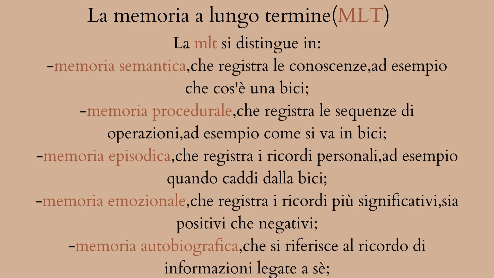 La memoria Che cos'è la memoria?
La memoria è un'attività di base svolta dalla mente incaricata di
conservare dati,come idee,sensazioni,avve