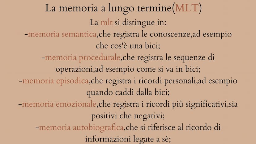 La memoria Che cos'è la memoria?
La memoria è un'attività di base svolta dalla mente incaricata di
conservare dati,come idee,sensazioni,avve