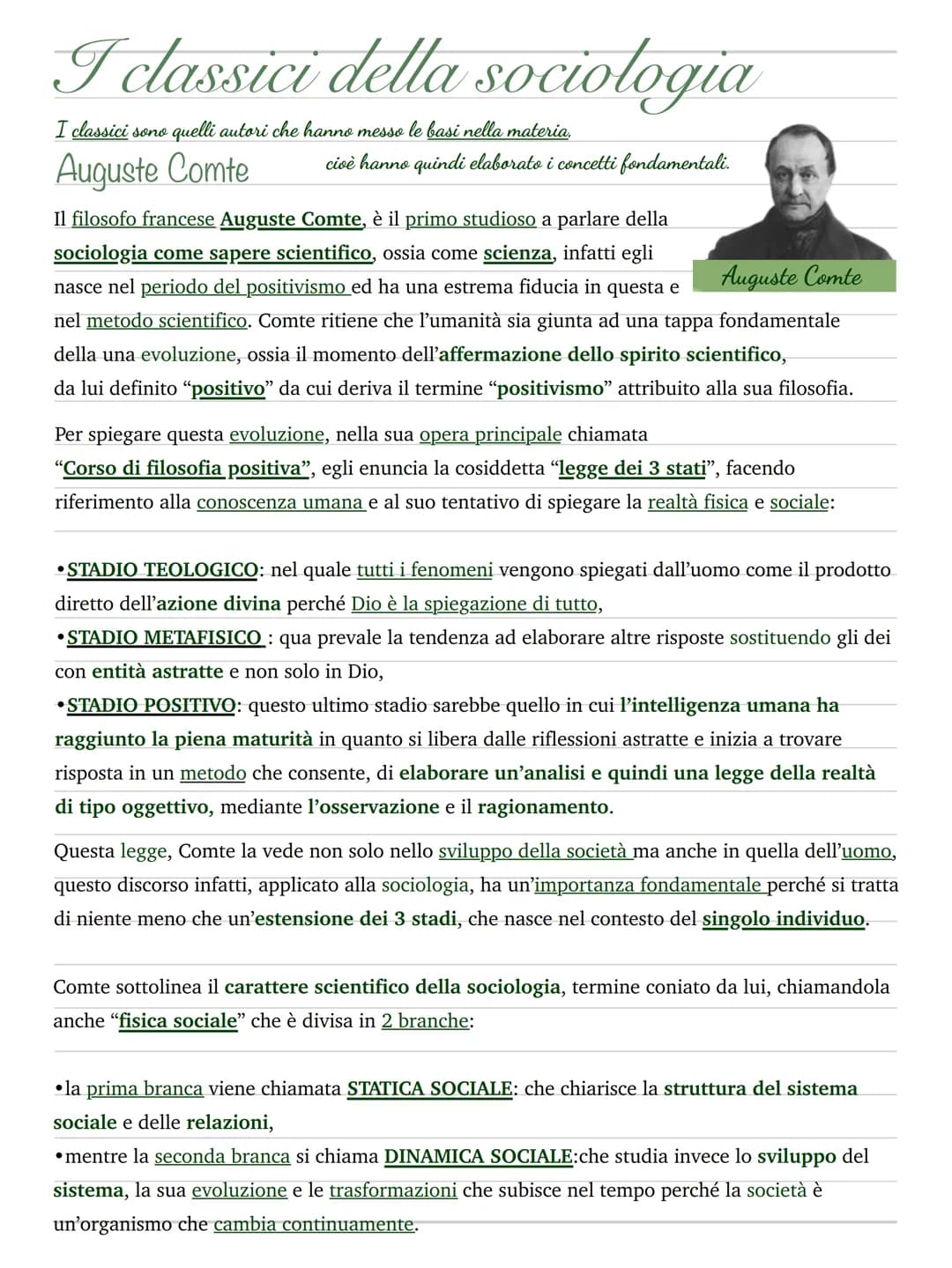 I classici della sociologia
I classici sono quelli autori che hanno messo le basi nella materia,
Auguste Comte
cioè hanno quindi elaborato i