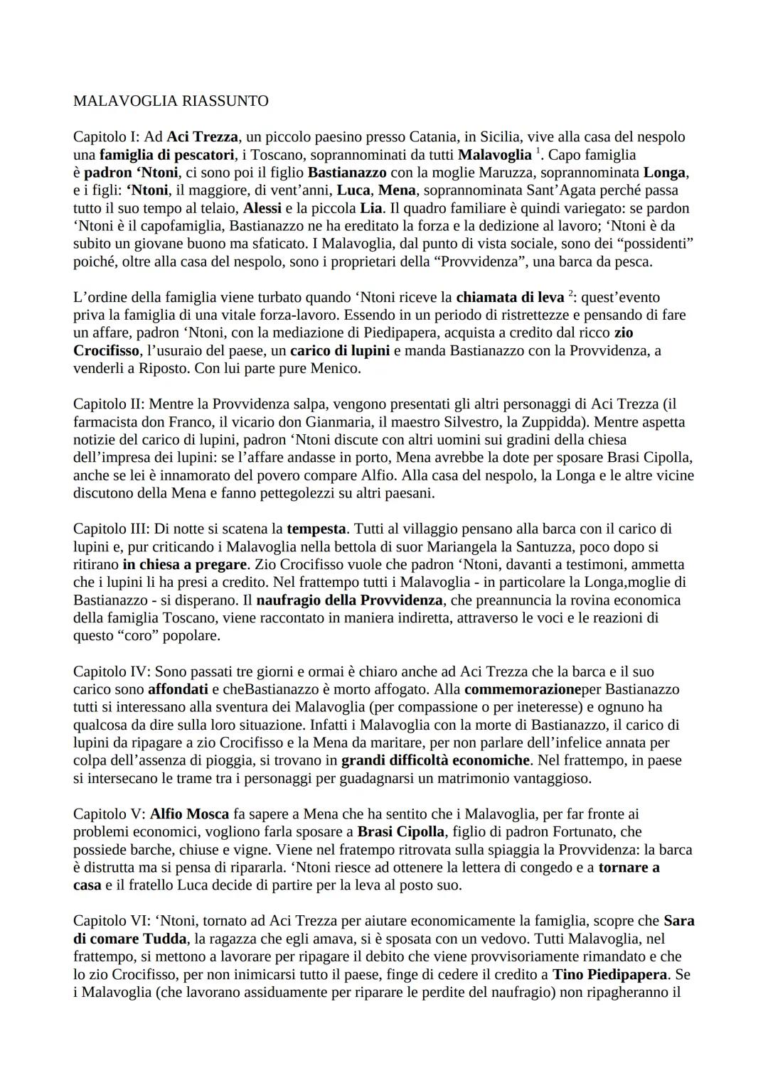 MALAVOGLIA RIASSUNTO
Capitolo I: Ad Aci Trezza, un piccolo paesino presso Catania, in Sicilia, vive alla casa del nespolo
una famiglia di pe