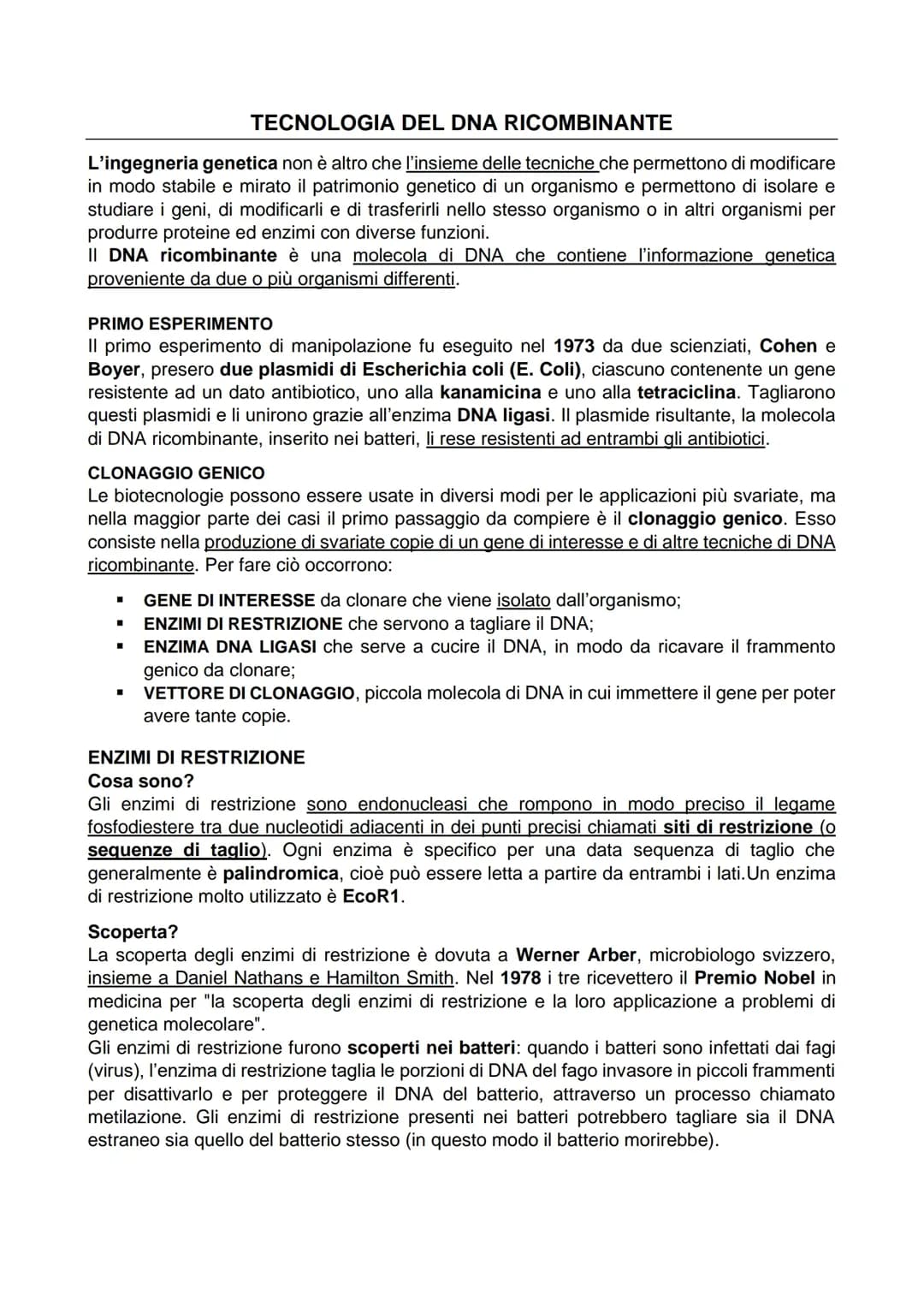 TECNOLOGIE DEL DNA RICOMBINANTE