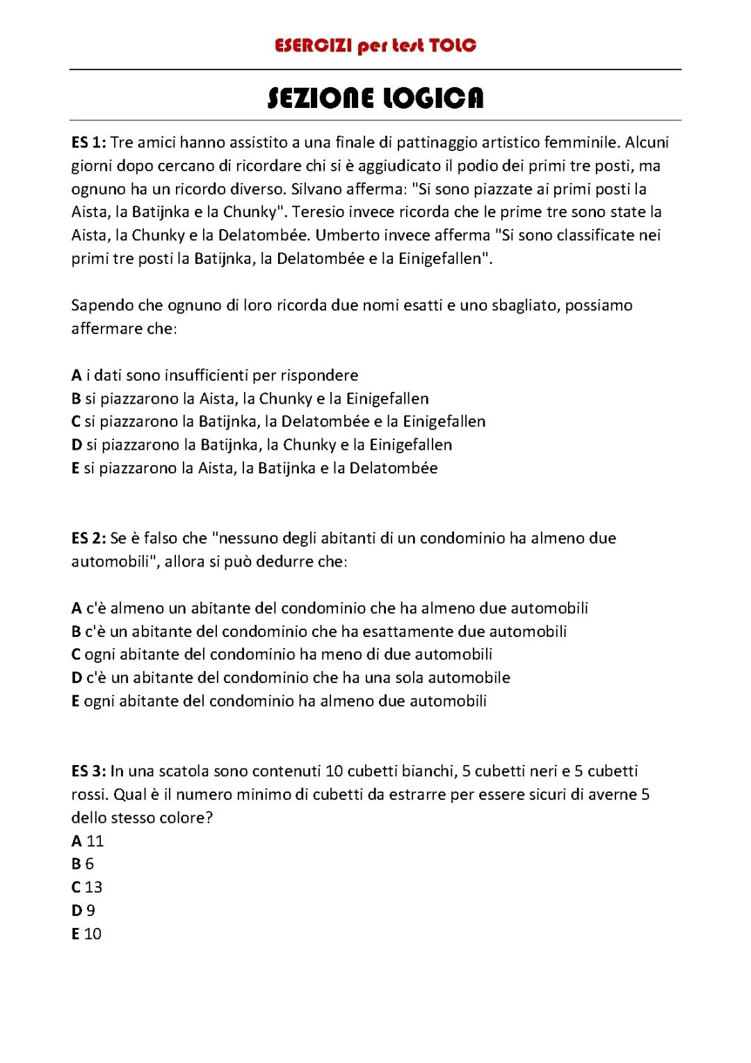 Esercizi Logica Tolc