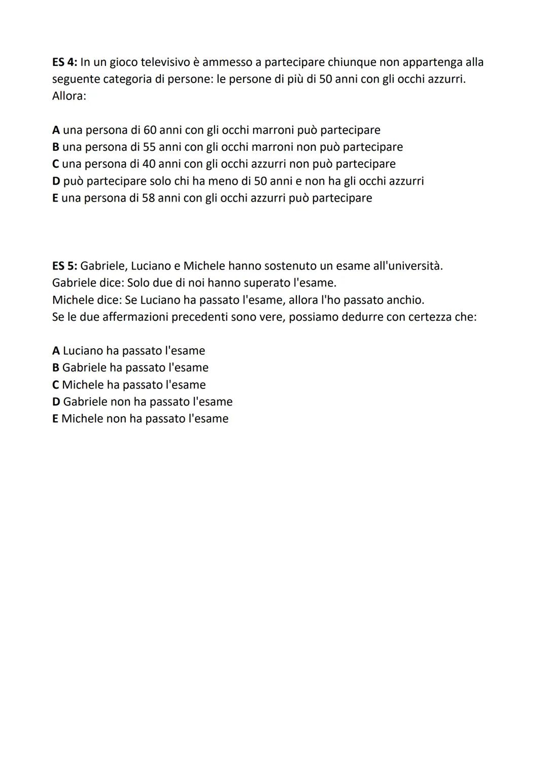 ESERCIZI per
test TOLC
SEZIONE LOGICA
ES 1: Tre amici hanno assistito a una finale di pattinaggio artistico femminile. Alcuni
giorni dopo ce