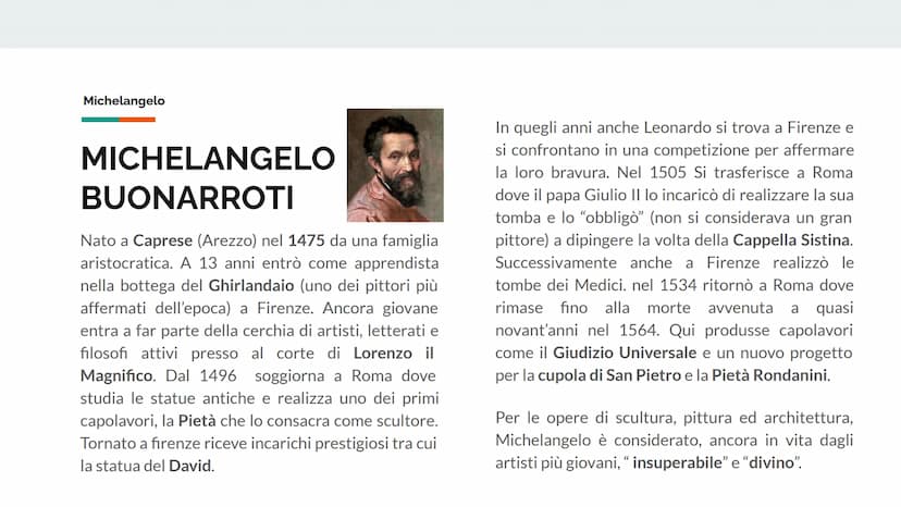 IL RINASCIMENTO
MICHELANGELO
BUONARROTI
SCULTORE, PITTORE, ARCHITETTO Il Rinascimento
PITTURA
SCULTURA
ARCHITETTURA
IL RINASCIMENTO
ROMA
RAF