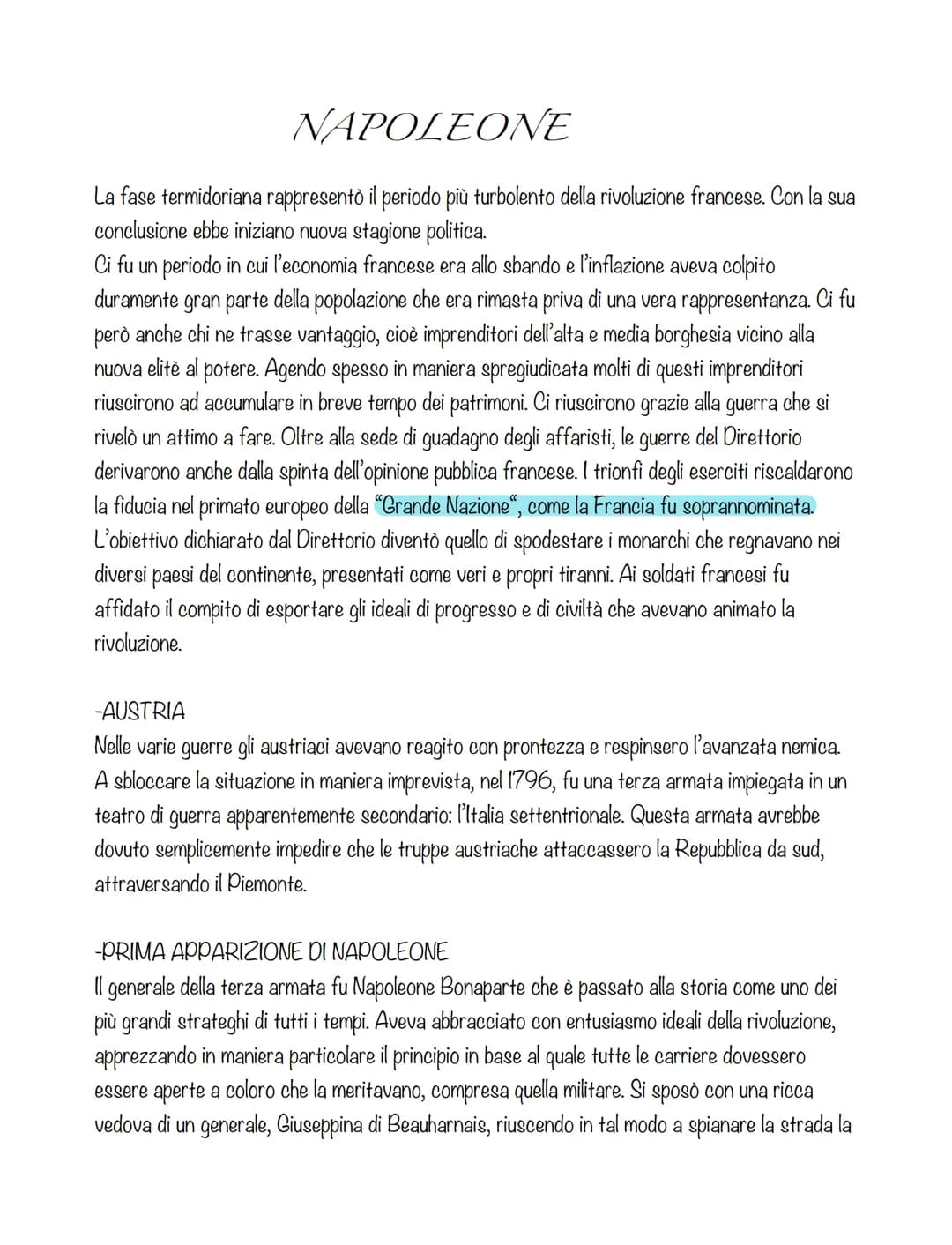 NAPOLEONE
La fase termidoriana rappresentò il periodo più turbolento della rivoluzione francese. Con la sua
conclusione ebbe iniziano nuova 