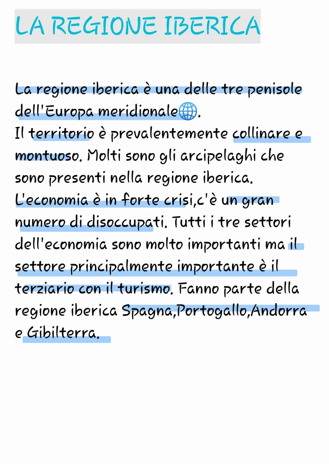 
<p>La regione iberica è una delle tre penisole dell'Europa meridionale. Il territorio è prevalentemente collinare e montuoso, con la presen