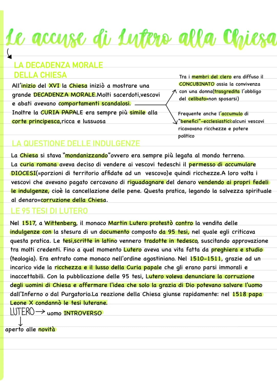 Le accuse di Lutero alla Chiesa
LA DECADENZA MORALE
DELLA CHIESA
All'inizio del XVI la Chiesa iniziò a mostrare una
grande DECADENZA MORALE.