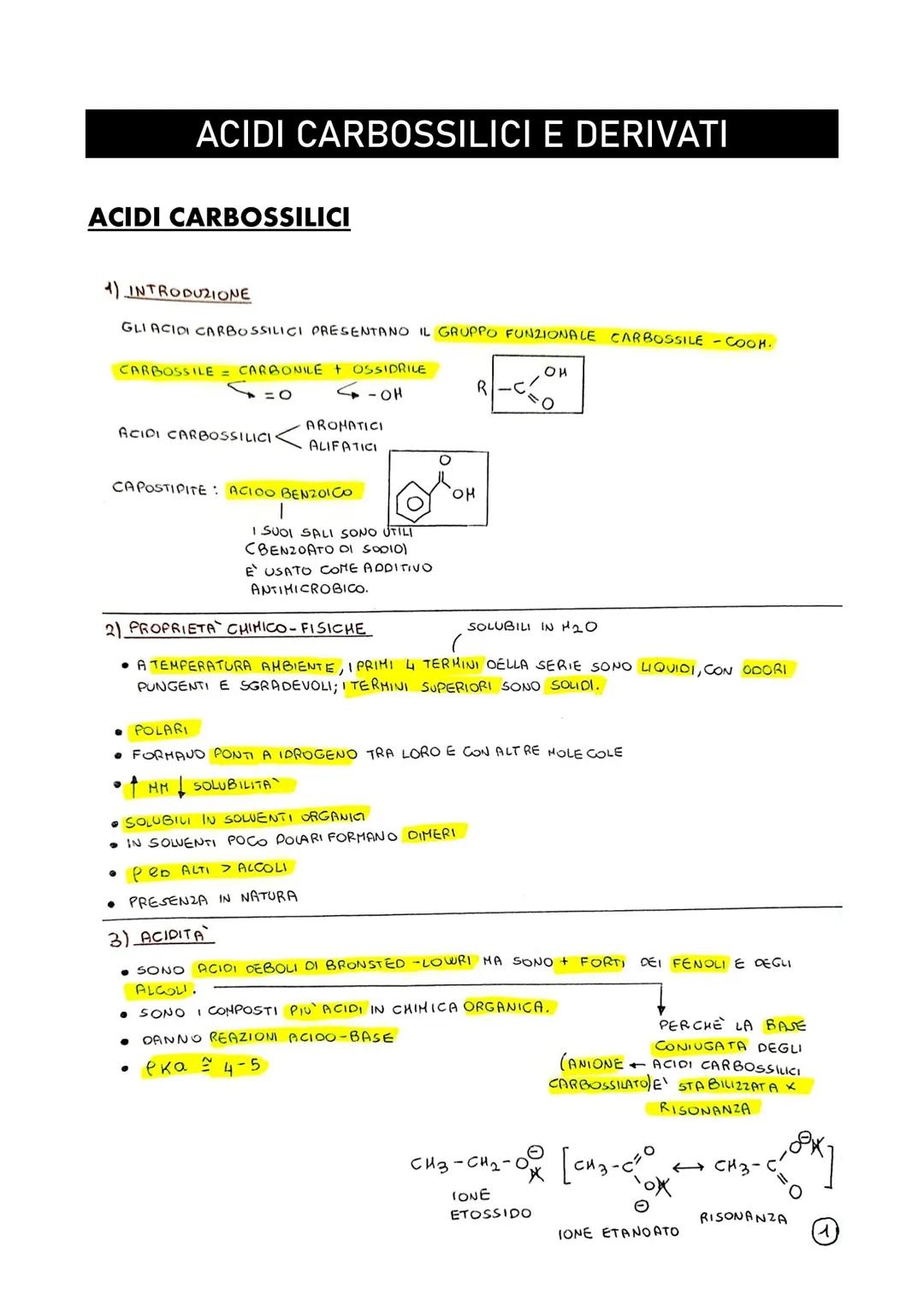ACIDI CARBOSSILICI E DERIVATI
ACIDI CARBOSSILICI
4) INTRODUZIONE
GLI ACIDI CARBOSSILICI PRESENTANO IL GRUPPO FUNZIONALE CARBOSSILE - COOH.
C
