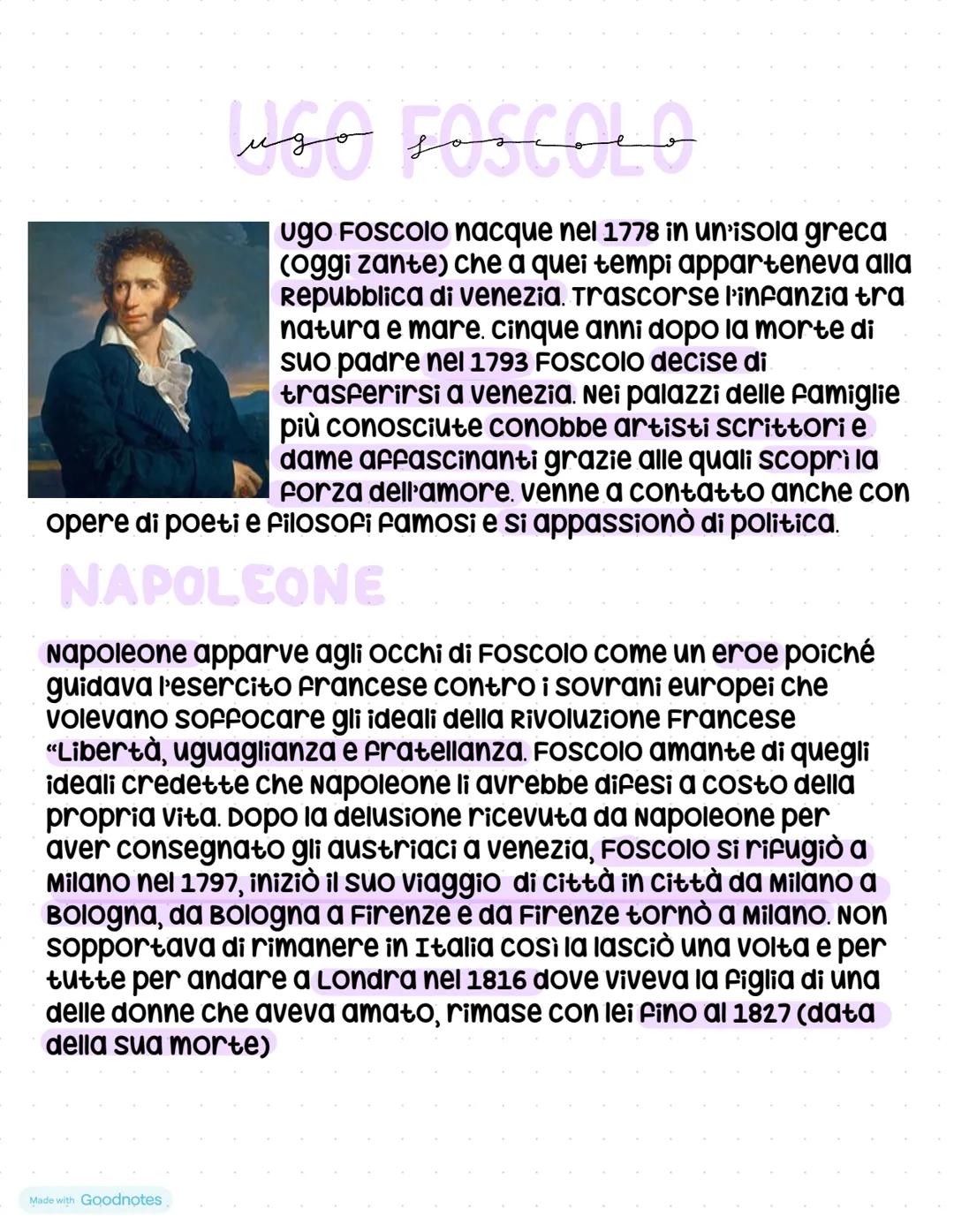 رلمممر ماند
ugo Foscolo nacque nel 1778 in un'isola greca
(oggi zante) che a quei tempi apparteneva alla
Repubblica di venezia. Trascorse l'