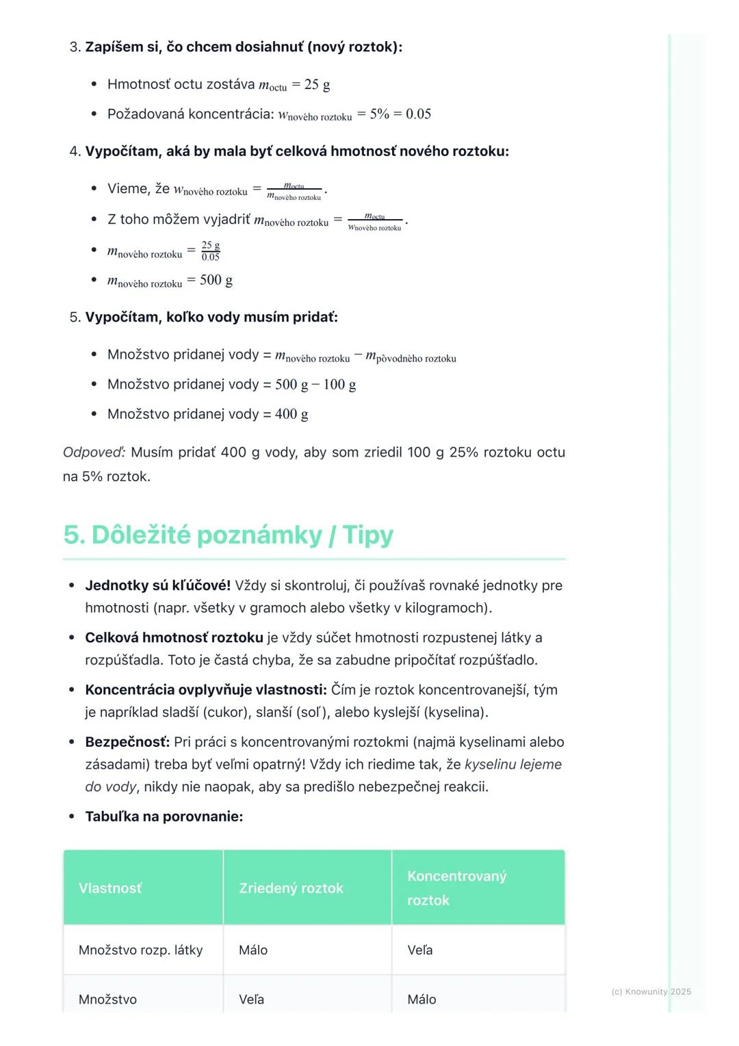 # Koncentrácia roztokov
(základy)

1. Prehľad / Úvod

Dnes si zopakujeme, čo je to koncentrácia roztokov. Je to dôležitá téma, lebo
nám pomá
