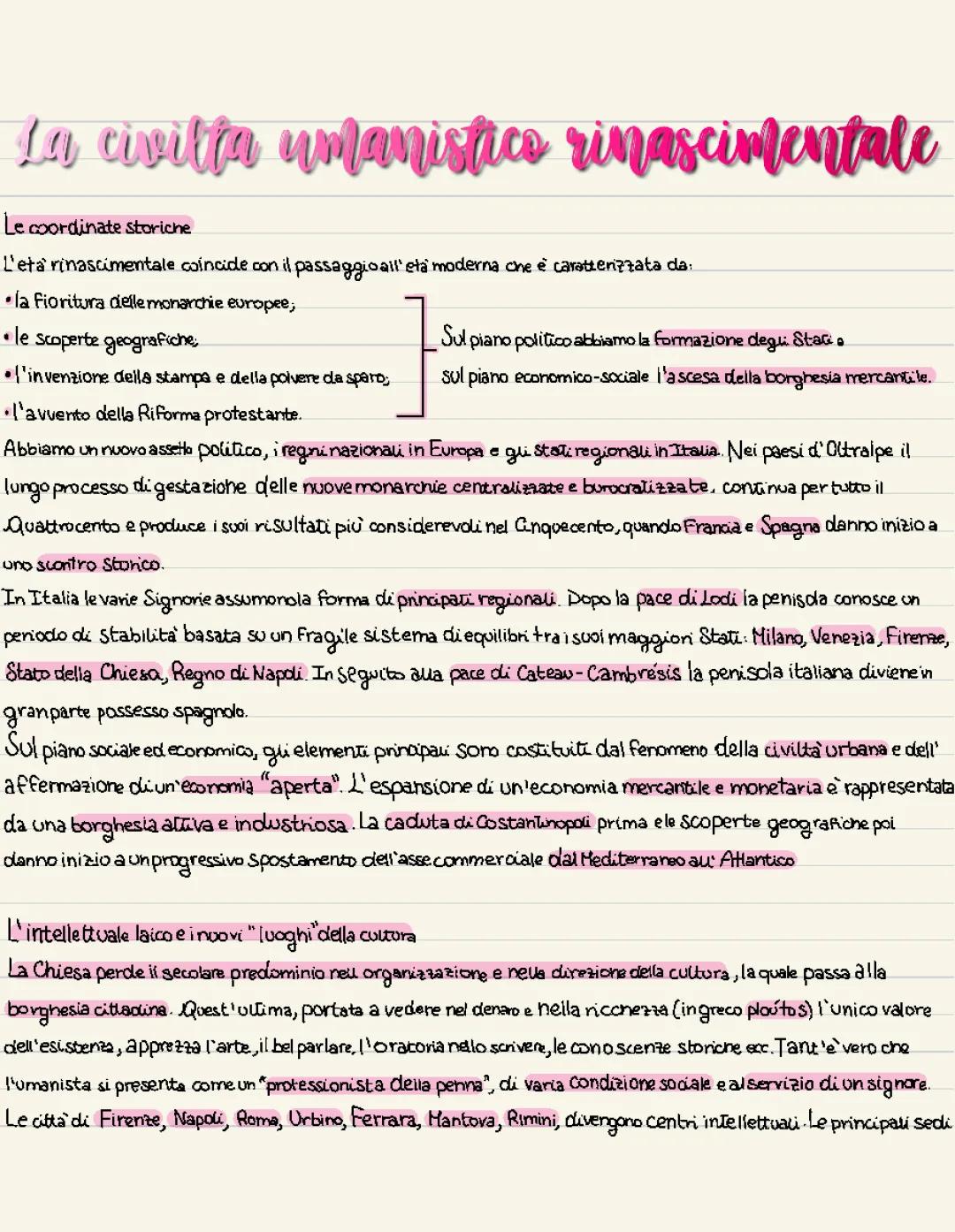 La civiltà umanistico-rinascimentale