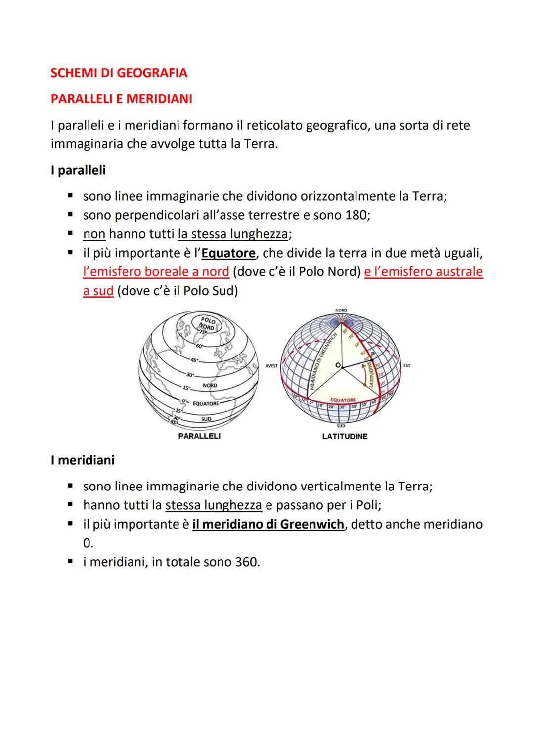 SCHEMI DI GEOGRAFIA
PARALLELI E MERIDIANI
I paralleli e i meridiani formano il reticolato geografico, una sorta di rete
immaginaria che avvo
