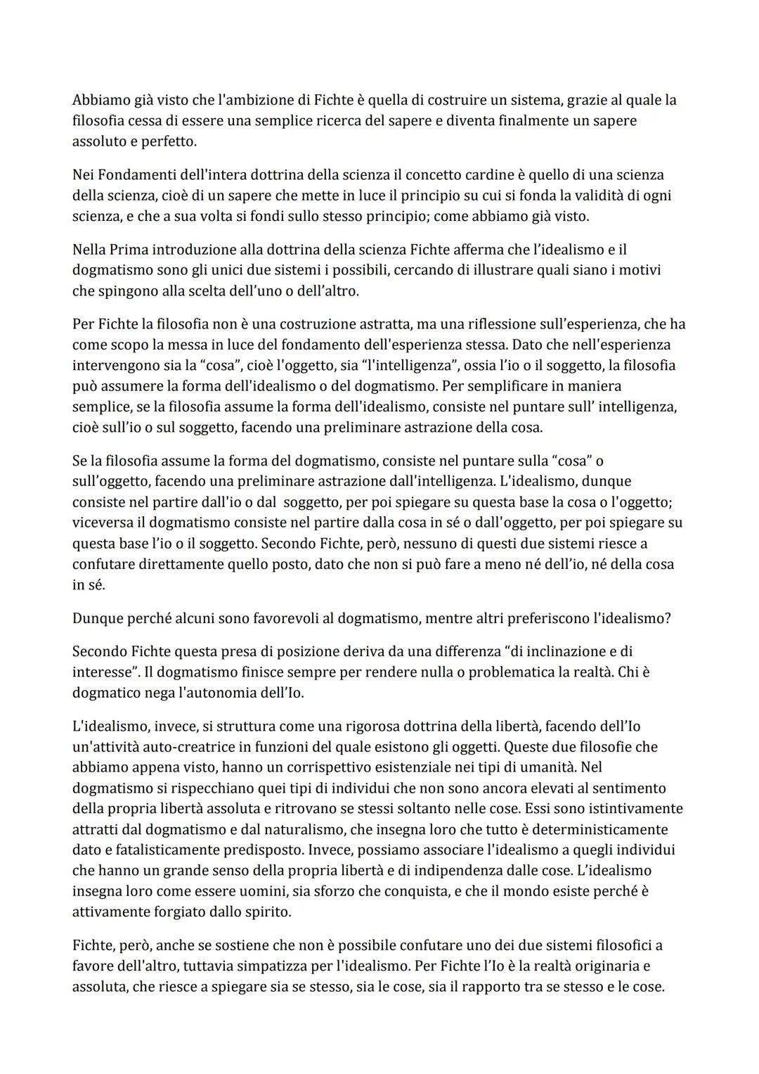 FITCHE
Kant ha voluto costruire una filosofia del finito, mentre Fichte vuole costruire una filosofia
dell'infinito.
Kant aveva riconosciuto