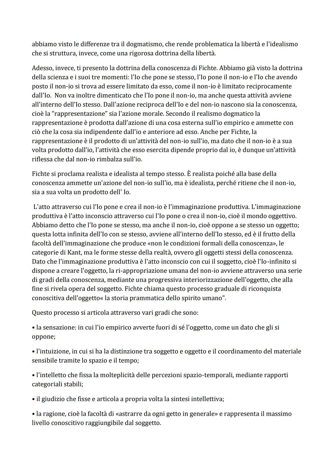 FITCHE
Kant ha voluto costruire una filosofia del finito, mentre Fichte vuole costruire una filosofia
dell'infinito.
Kant aveva riconosciuto
