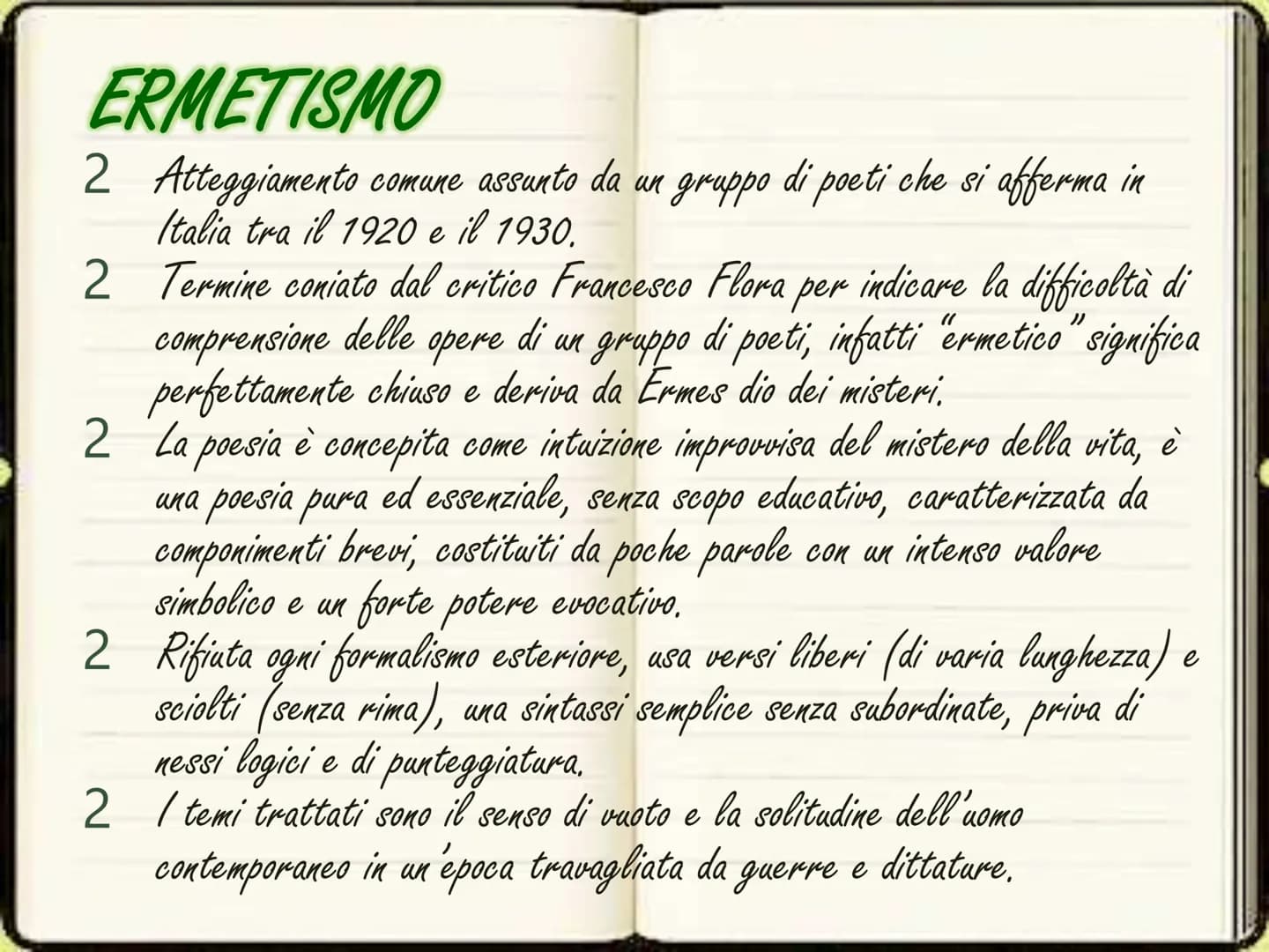 Salvatore
Quasimodo ERMETISMO
2 Atteggiamento comune assunto da un gruppo di poeti che si afferma in
Italia tra il 1920 e il 1930.
2
di
oper