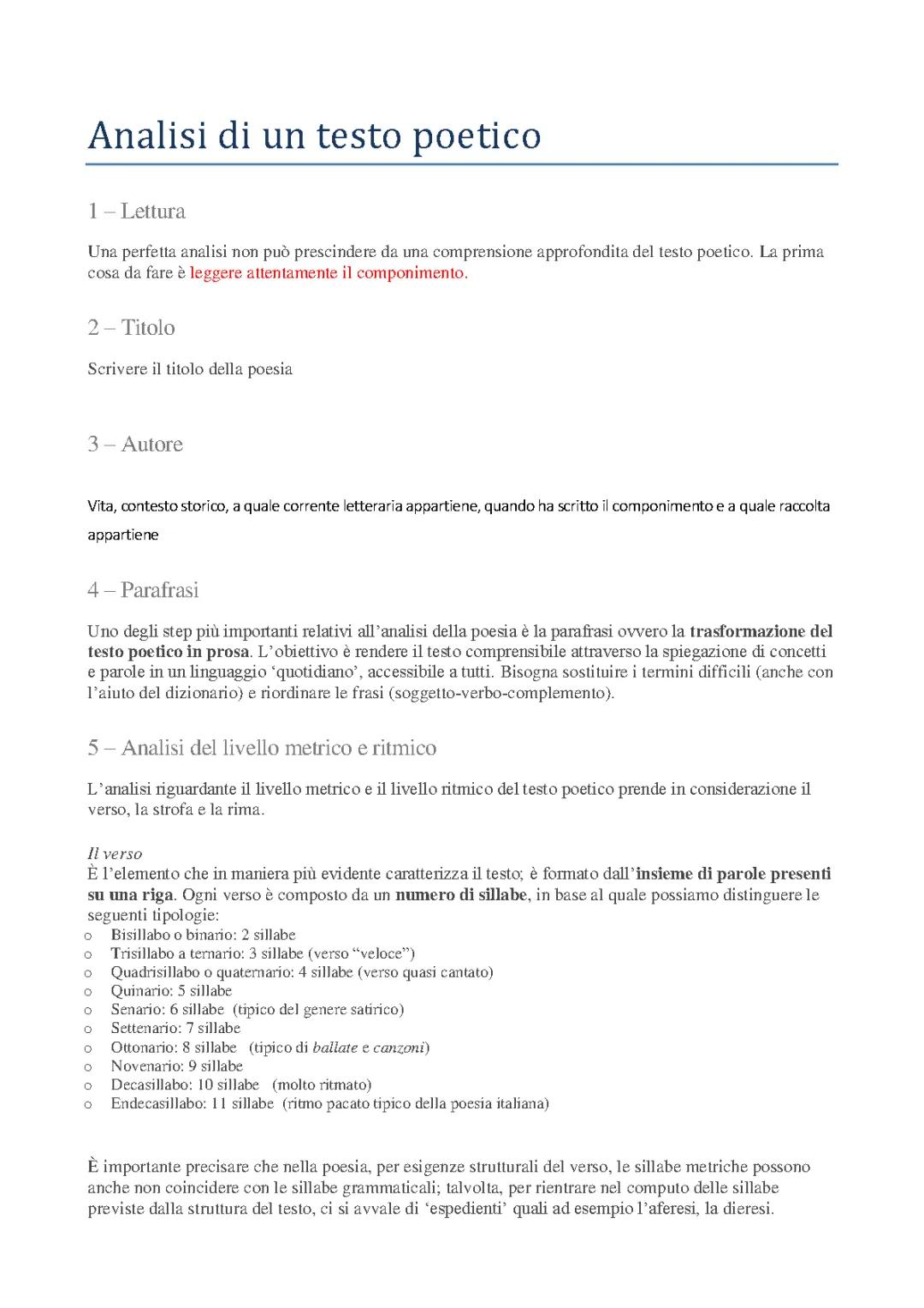 schema analisi testo poetico