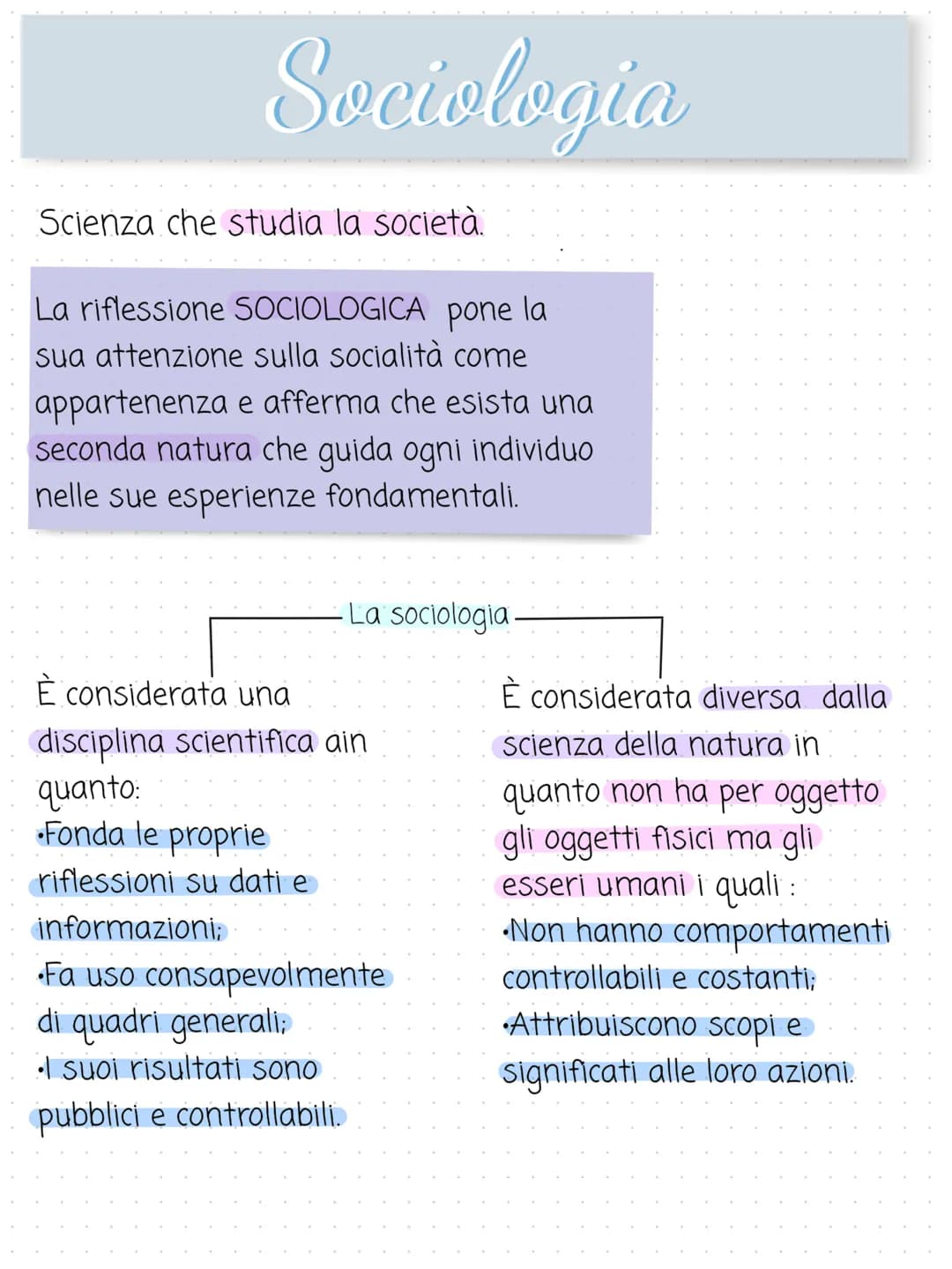 Sociologia
Scienza che studia la società.
La riflessione SOCIOLOGICA pone la
sua attenzione sulla socialità come
appartenenza e afferma che 