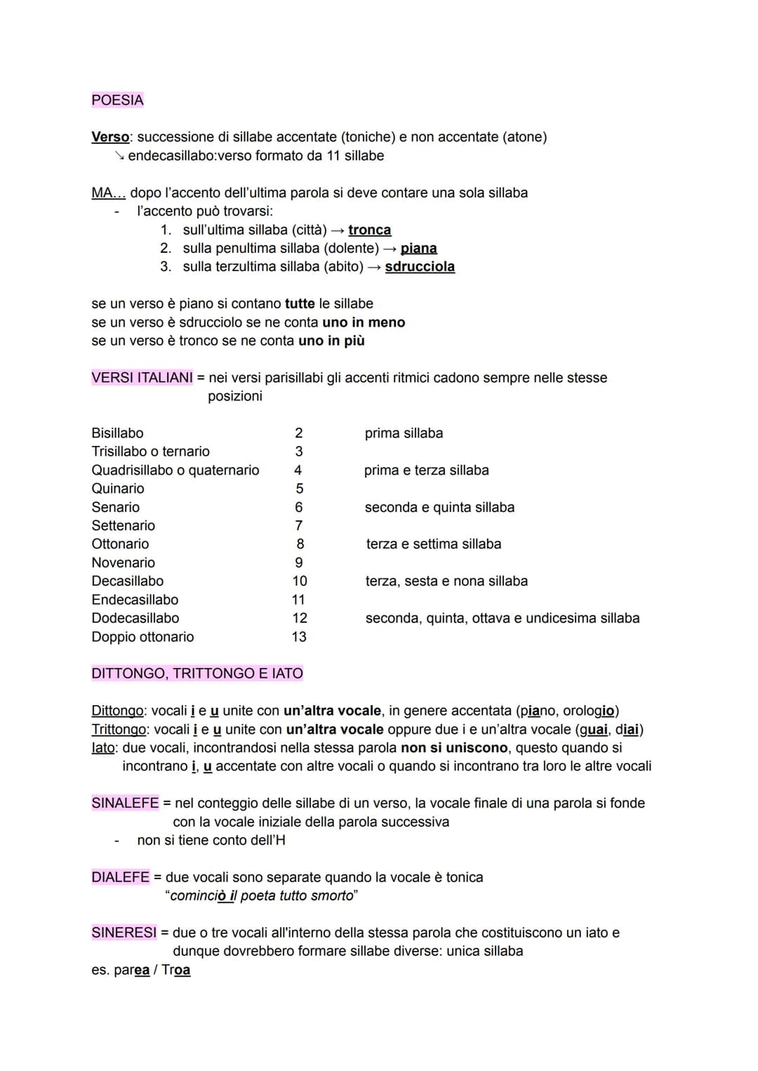 POESIA
Verso: successione di sillabe accentate (toniche) e non accentate (atone)
endecasillabo:verso formato da 11 sillabe
MA... dopo l'acce