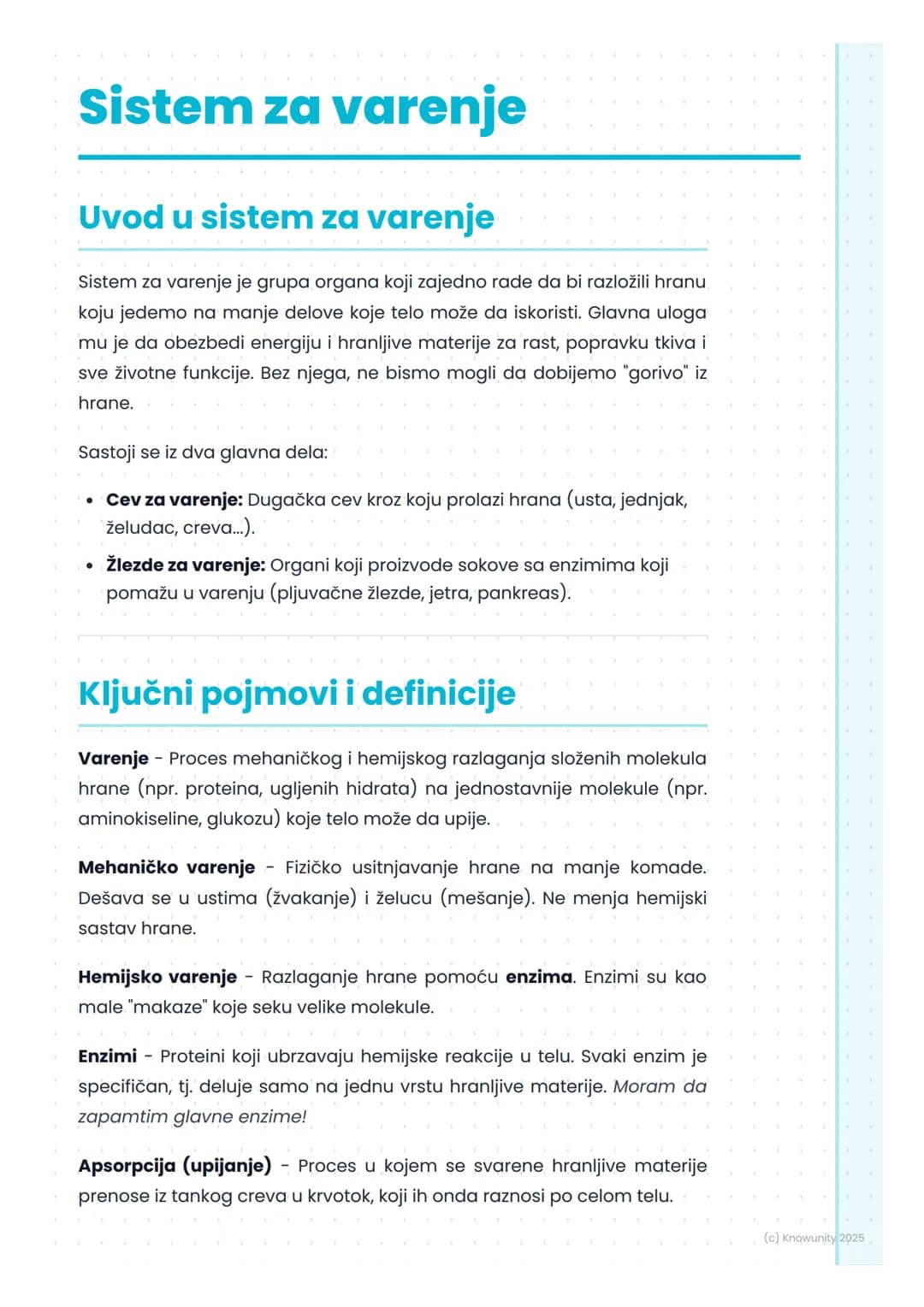 # Sistem za varenje

## Uvod u sistem za varenje

Sistem za varenje je grupa organa koji zajedno rade da bi razložili hranu
koju jedemo na m