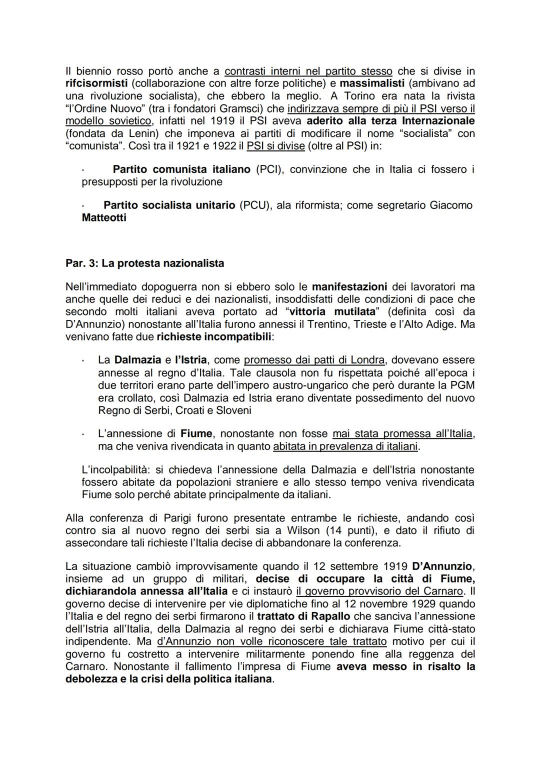 # CAPITOLO 6: L'ITALIA DAL DOPOGUERRA AL FASCISMO

Par. 1: La crisi del dopoguerra

L'Italia nonostante fosse una delle potenze vincitrici s