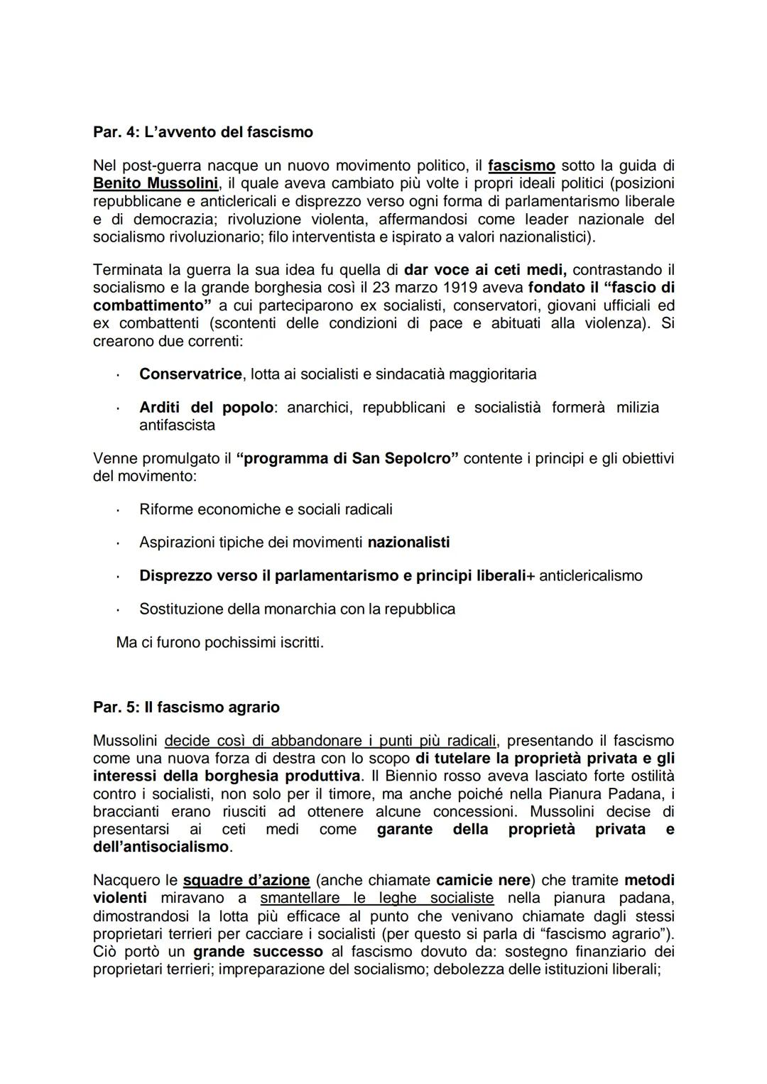# CAPITOLO 6: L'ITALIA DAL DOPOGUERRA AL FASCISMO

Par. 1: La crisi del dopoguerra

L'Italia nonostante fosse una delle potenze vincitrici s