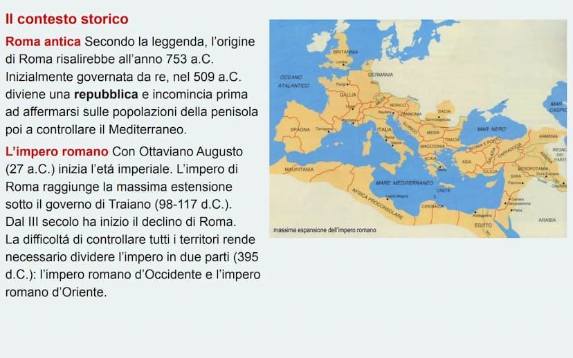 L'ARTE
ROMANA Il contesto storico
Roma antica Secondo la leggenda, l'origine
di Roma risalirebbe all'anno 753 a.C.
Inizialmente governata da