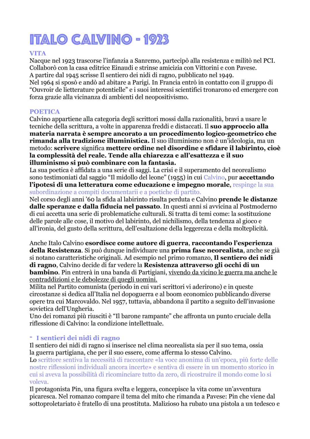 ITALO CALVINO - 1923
VITA
Nacque nel 1923 trascorse l'infanzia a Sanremo, partecipò alla resistenza e militò nel PCI.
Collaborò con la casa 
