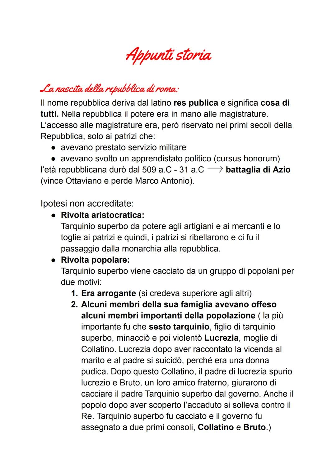 Appunti storia
La nascita della repubblica di roma:
Il nome repubblica deriva dal latino res publica e significa cosa di
tutti. Nella repubb