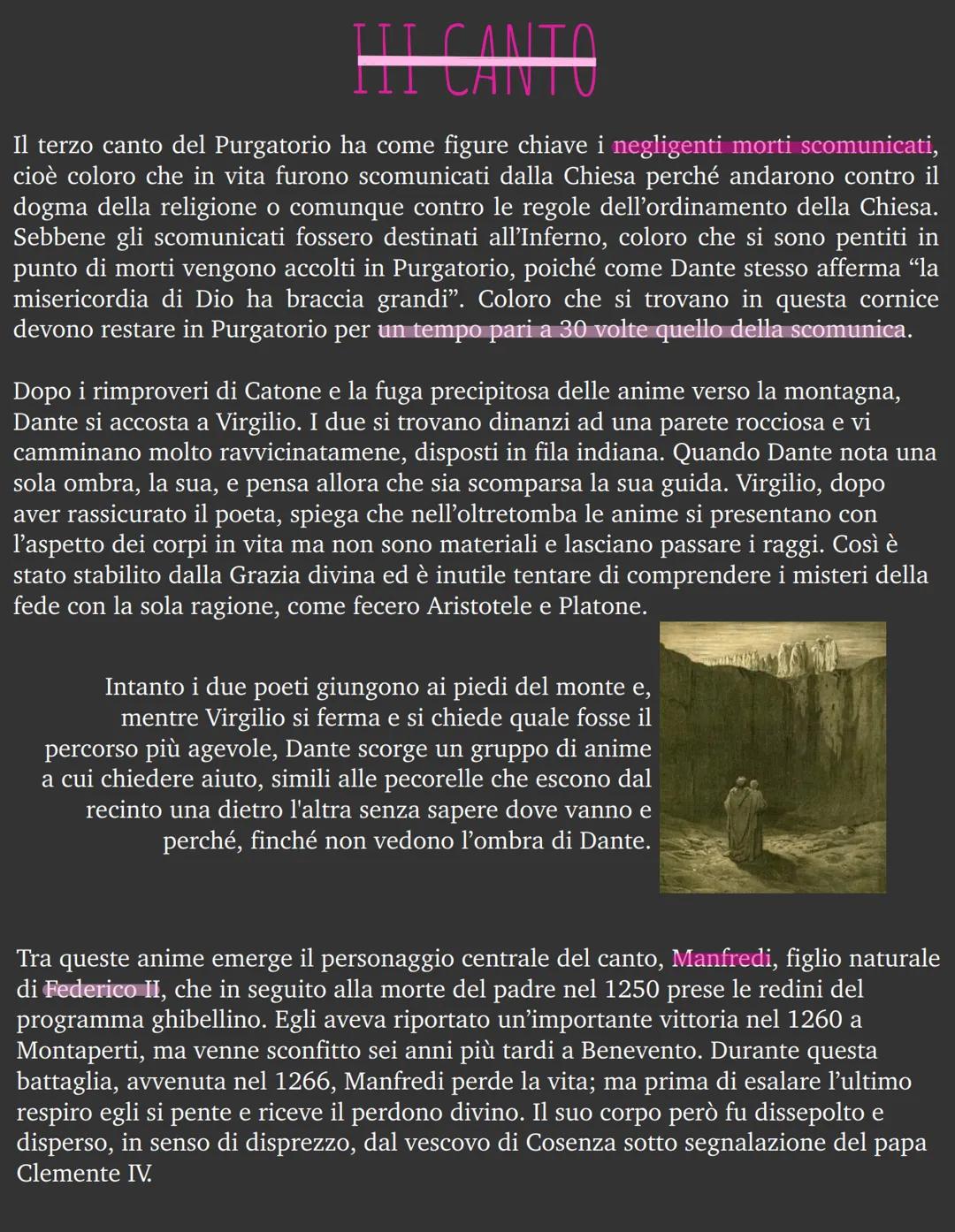 # LII CANTO

# III CANTO

Il terzo canto del Purgatorio ha come figure chiave i negligenti morti scomunicati,
cioè coloro che in vita furono