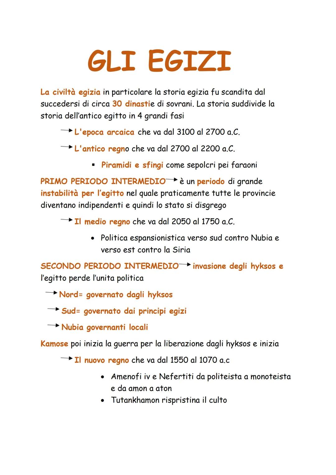 GLI EGIZI
La civiltà egizia in particolare la storia egizia fu scandita dal
succedersi di circa 30 dinastie di sovrani. La storia suddivide 