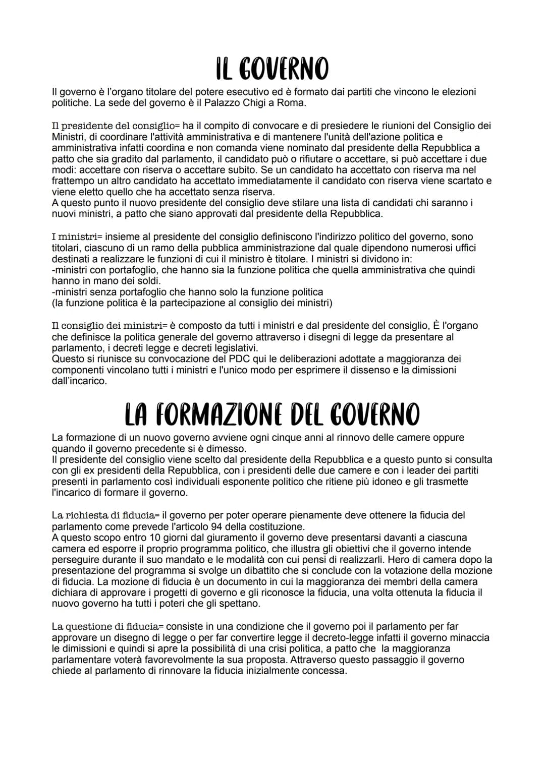 IL GOVERNO
Il governo è l'organo titolare del potere esecutivo ed è formato dai partiti che vincono le elezioni
politiche. La sede del gover