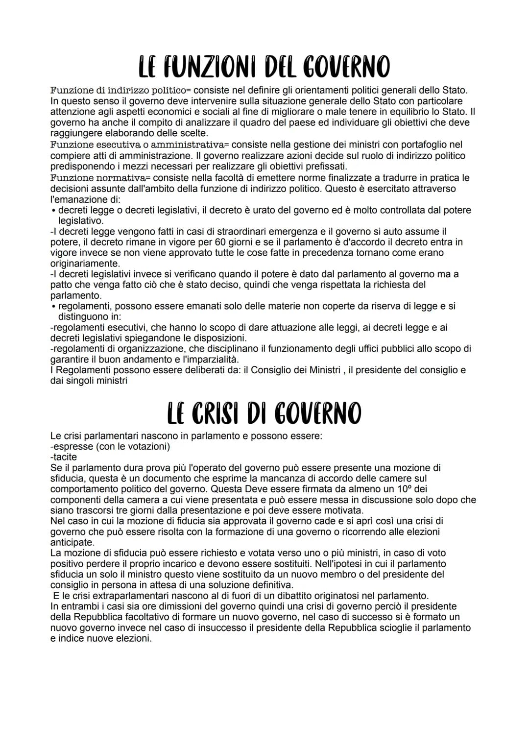 IL GOVERNO
Il governo è l'organo titolare del potere esecutivo ed è formato dai partiti che vincono le elezioni
politiche. La sede del gover