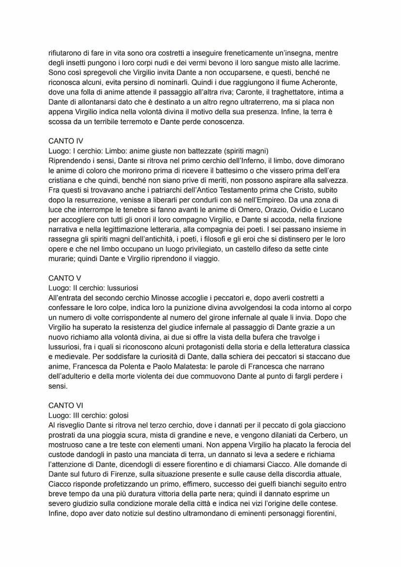 Divina Commedia-Riassunti:
Inferno: TUTTI I CANTI
CANTO I
Luogo: selva oscura
Smarrita la via della giustizia e del bene, Dante si ritrova n
