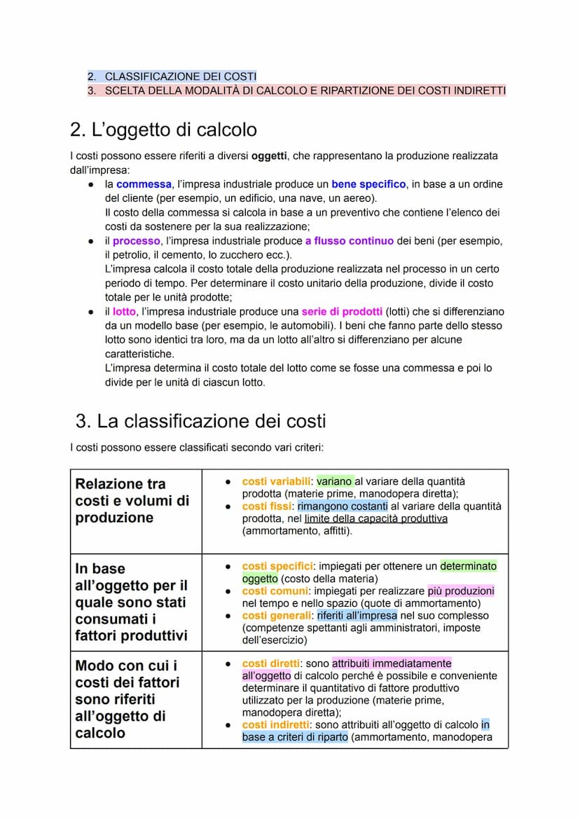 La contabilità gestionale
1. La contabilità gestionale
2. L'oggetto di calcolo
3. La classificazione dei costi
4. I metodi di calcolo dei co