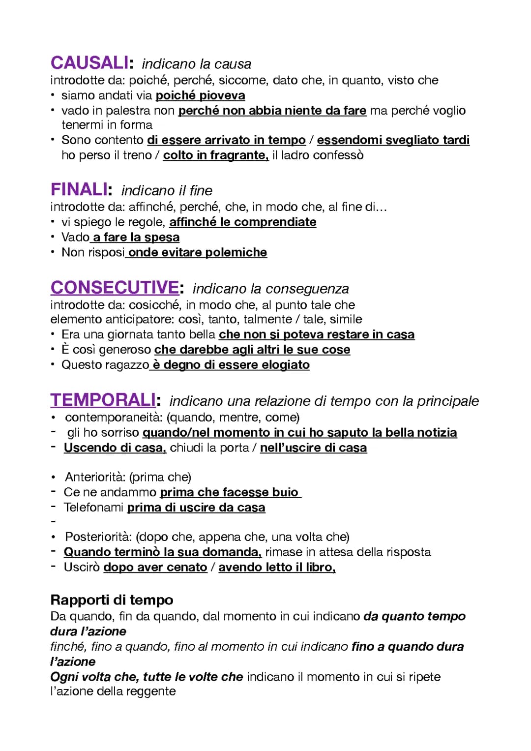 tutti i tipi di Subordinate italiane 