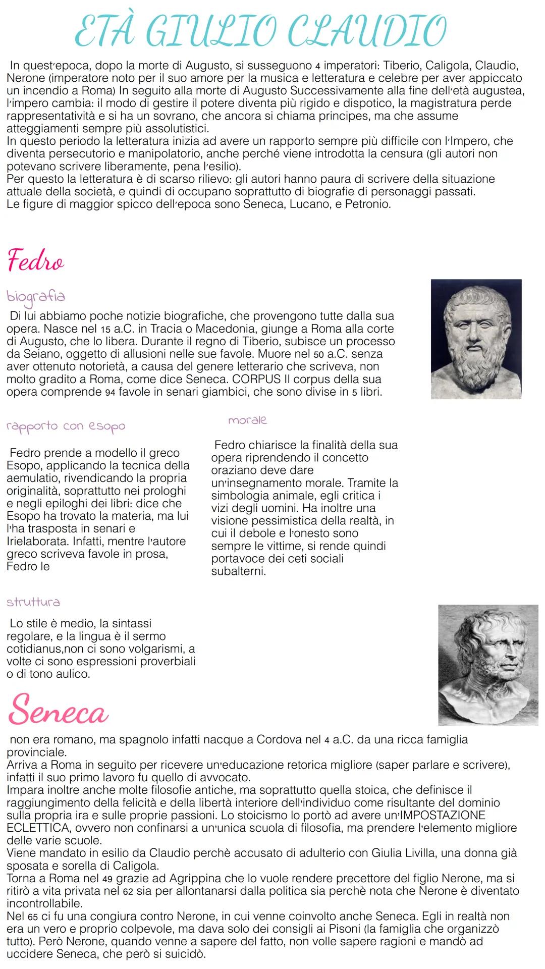 ETA GIULIO CLAUDIO
In quest'epoca, dopo la morte di Augusto, si susseguono 4 imperatori: Tiberio, Caligola, Claudio,
Nerone (imperatore noto