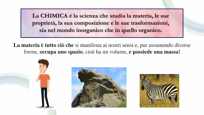 OC
LE BASI
DELLA CHIMICA La CHIMICA è la scienza che studia la materia, le sue
proprietà, la sua composizione e le sue trasformazioni,
sia n