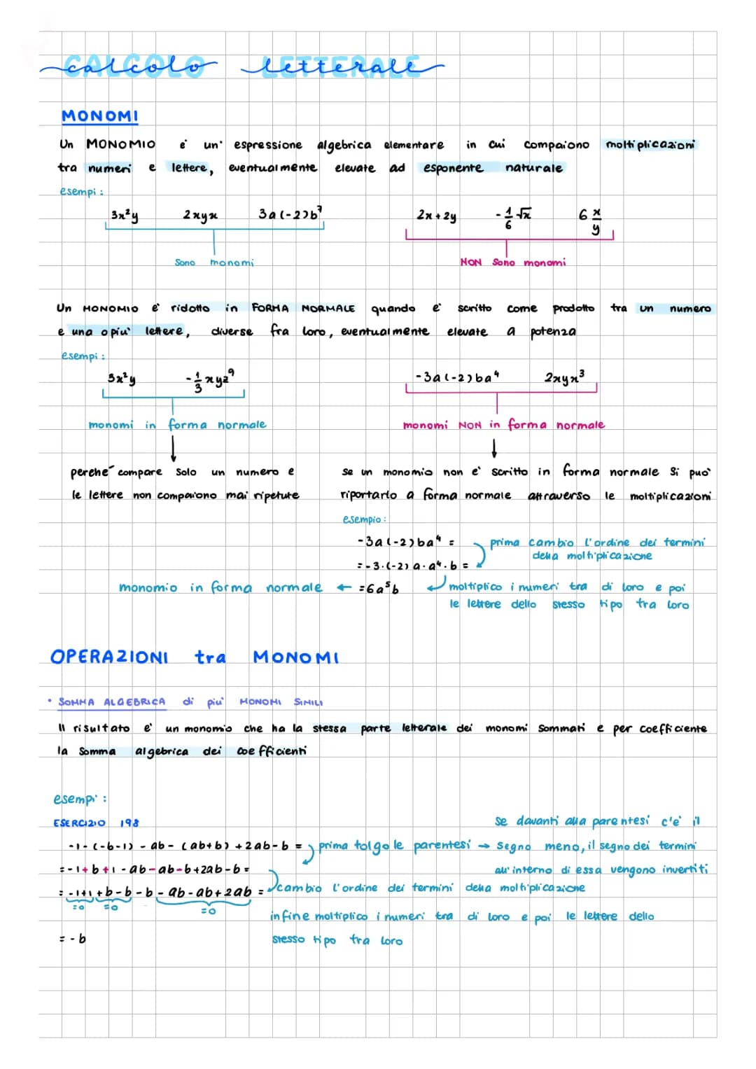 Monomi e operazioni tra monomi