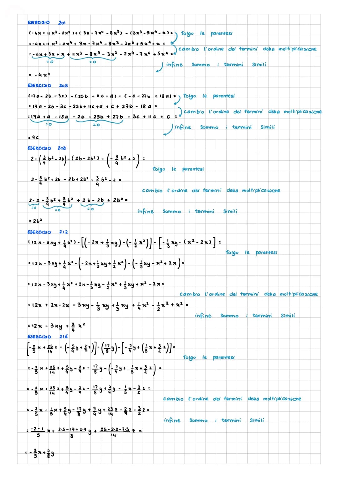 calcolo
MONOMI
Un MONOMIO e un espressione algebrica elementare in cui compaiono moltiplicazioni
tra numeri e lettere, eventualmente elevate
