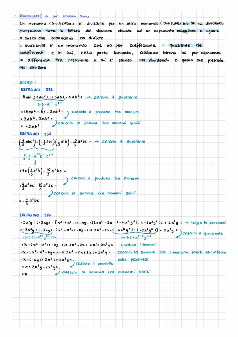 calcolo
MONOMI
Un MONOMIO e un espressione algebrica elementare in cui compaiono moltiplicazioni
tra numeri e lettere, eventualmente elevate