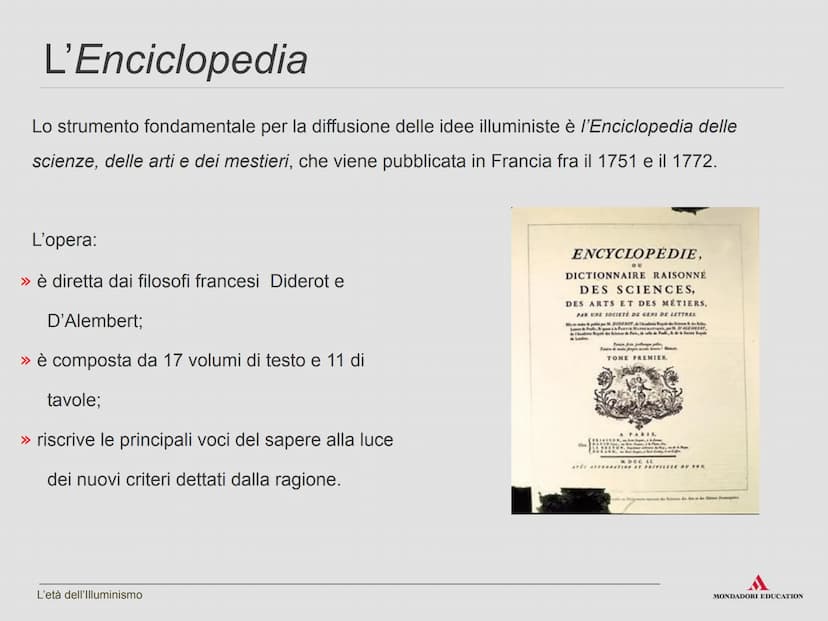 L'età dell'Illuminismo ENCYCLOPÉDIE,
OU
DICTIONNAIRE RAISONNÉ
DES SCIENCES,
DES ARTS ET DES MÉTIERS.
PAR UNE SOCIETE DE GENS DE LETTRES
H&M.