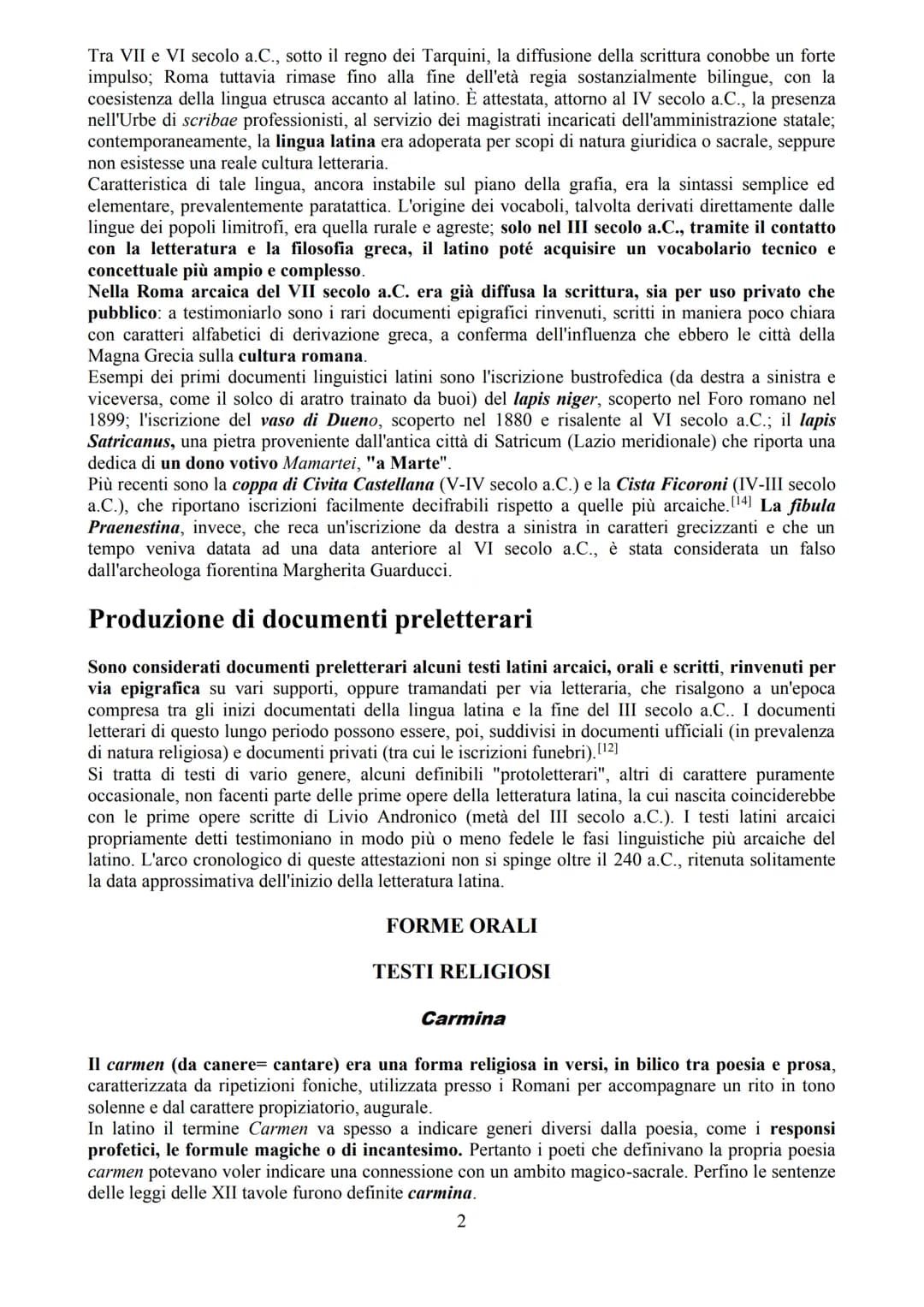 ETÀ PRELETTERARIA LATINA
Con l'espressione età preletteraria latina si indica comunemente quella fase della storia della
letteratura latina 