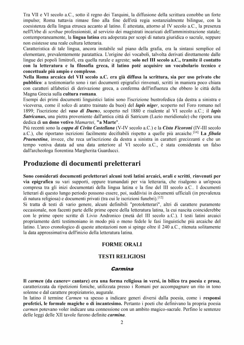 ETÀ PRELETTERARIA LATINA
Con l'espressione età preletteraria latina si indica comunemente quella fase della storia della
letteratura latina 