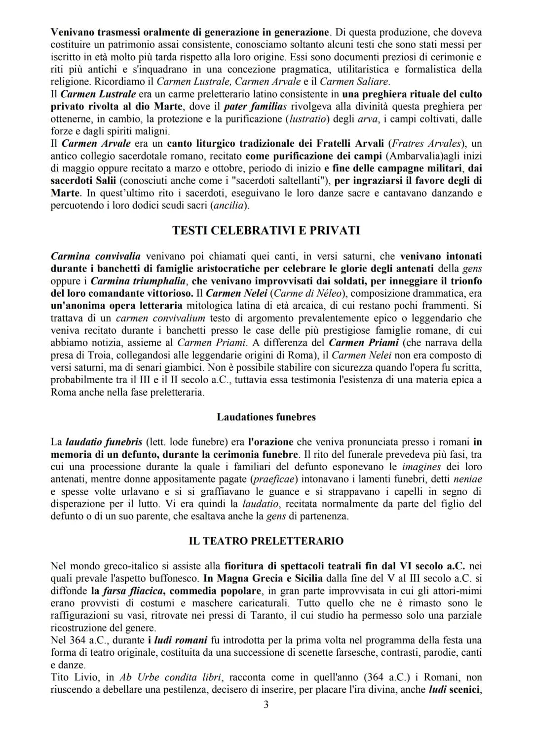ETÀ PRELETTERARIA LATINA
Con l'espressione età preletteraria latina si indica comunemente quella fase della storia della
letteratura latina 