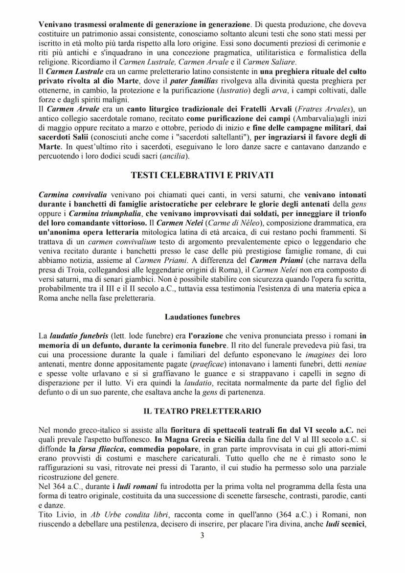 ETÀ PRELETTERARIA LATINA
Con l'espressione età preletteraria latina si indica comunemente quella fase della storia della
letteratura latina 