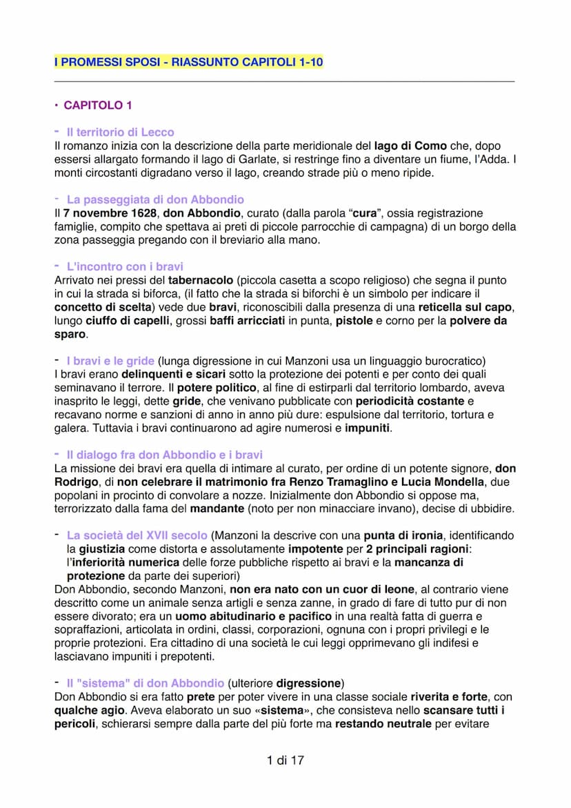 I PROMESSI SPOSI - RIASSUNTO CAPITOLI 1-10
• CAPITOLO 1
-Il territorio di Lecco
Il romanzo inizia con la descrizione della parte meridionale